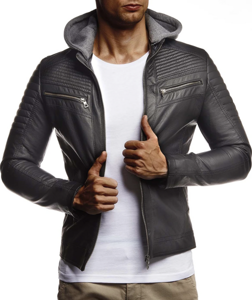 Men's Black Synthetic Leather Jacket